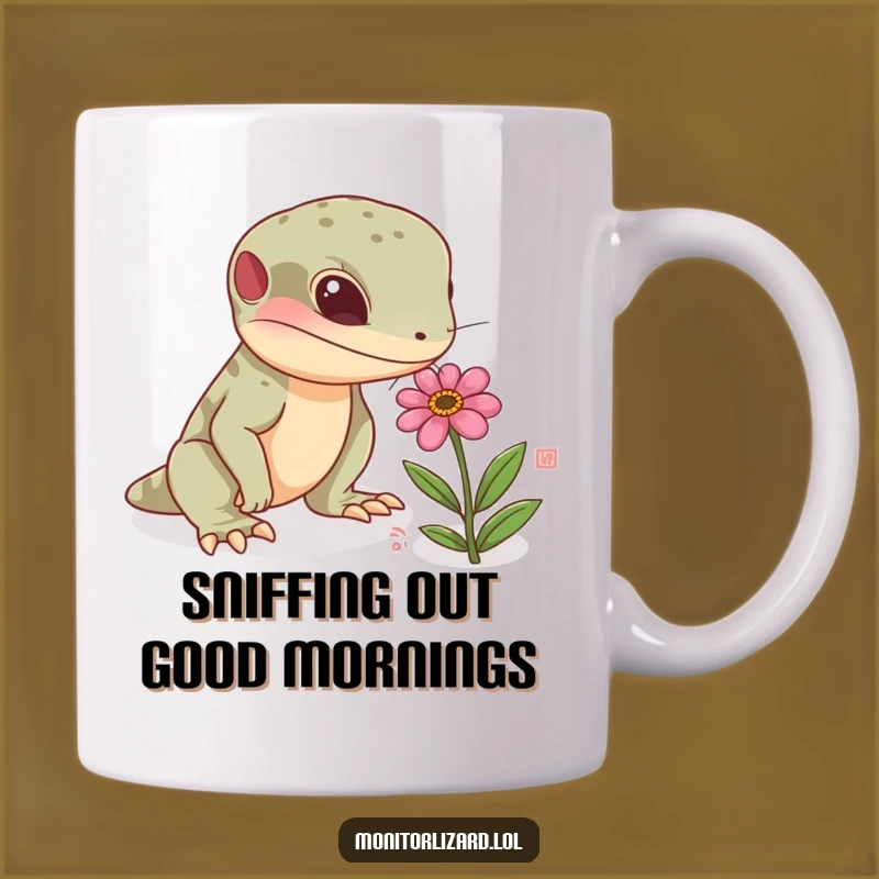 Funny Monitor Lizard Flower Mug - Curious Reptile Sniffing Design, Perfect Funny Gift