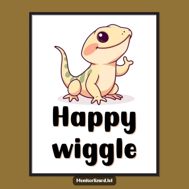 Funny Monitor Lizard Wiggle Digital Art: Joyful Reptile Print