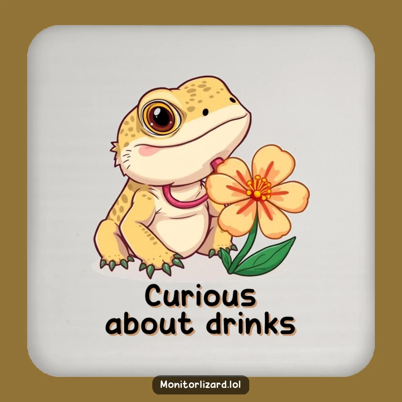 Funny Monitor Lizard Coaster: Curious Flower Detail