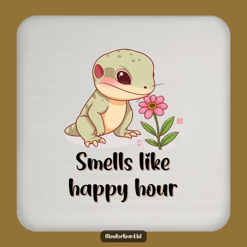 Funny Monitor Lizard Flower Coaster Set - Reptile Nature Protection, Unique Funny Gift