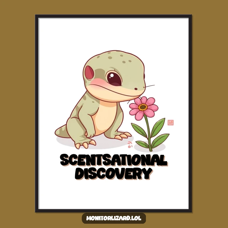 Funny Monitor Lizard Flower Poster - Curious Reptile Art, Unique Funny Gift Decor