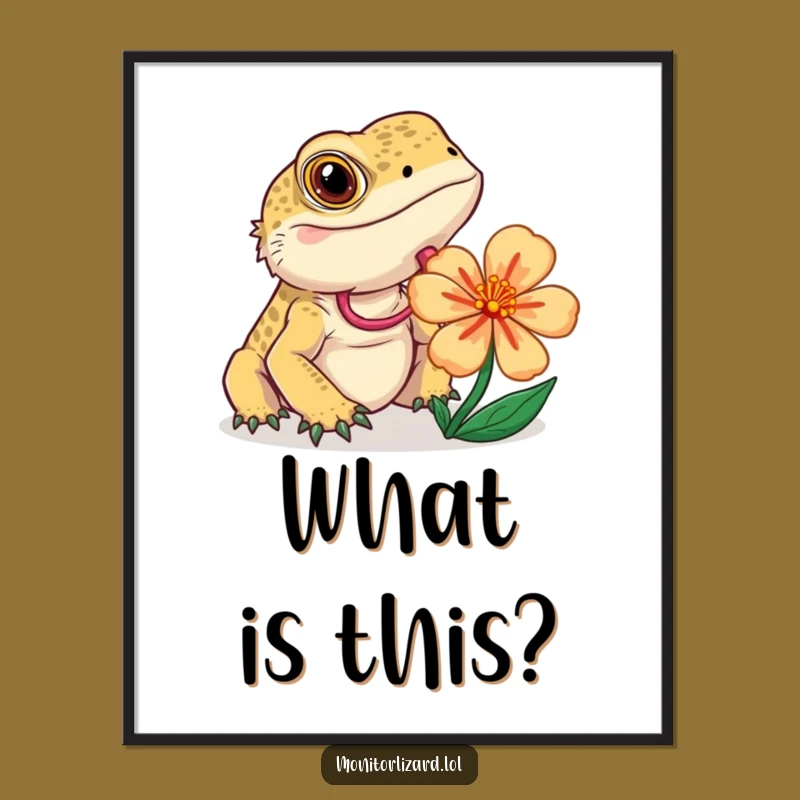Funny Monitor Lizard Flower Poster: Curious Nature Art