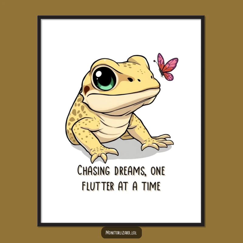 Funny Free Printable Wall Art: Lizard Butterfly Chase Humorous Downloadable Decor