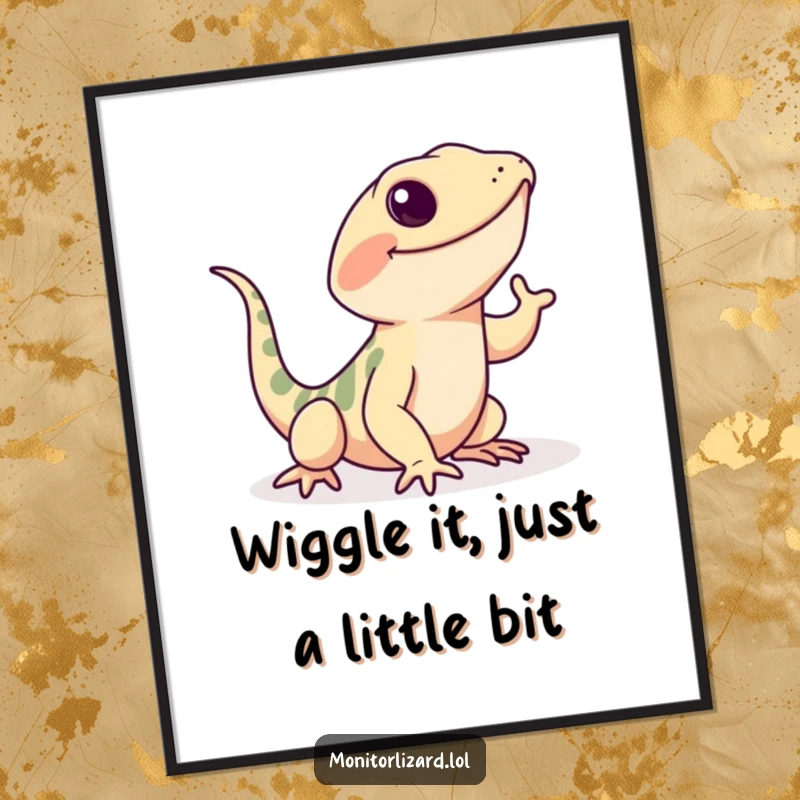 Funny Free Printable Wall Art: A monitor lizard captured mid-tail wiggle, exuding pure joy and playful energy, perfect for humorous decor.