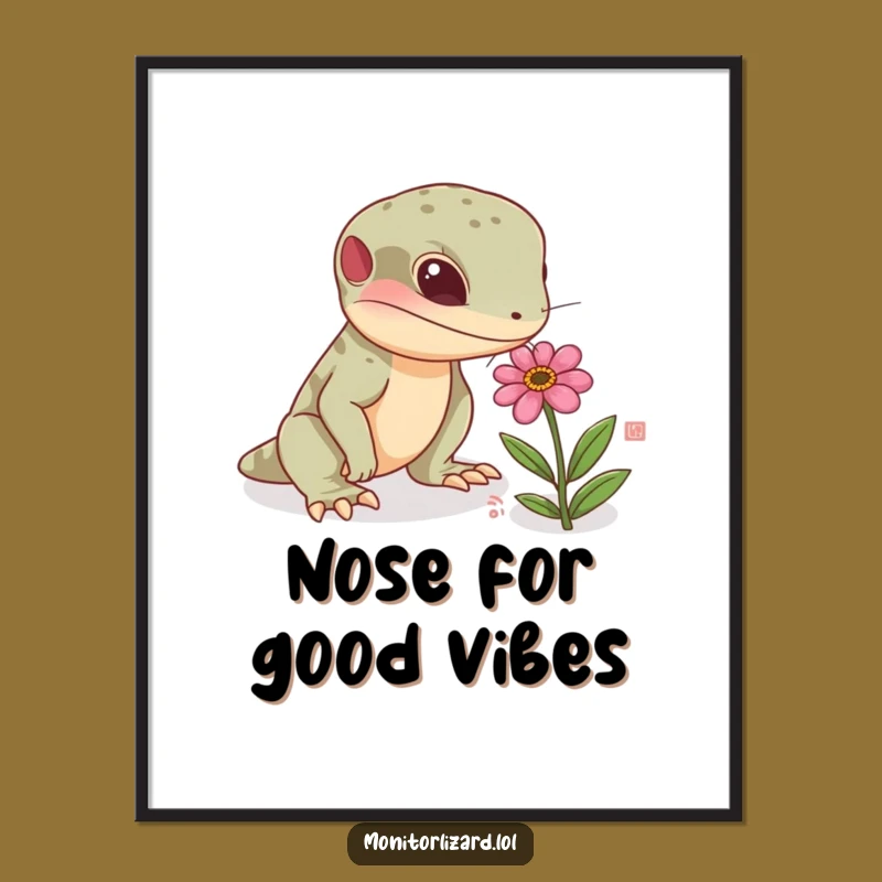 Funny Free Printable Wall Art: Curious Lizard Flower Sniff - Whimsical Downloadable Decor
