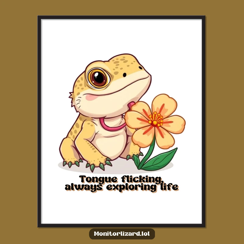 Free Printable Wall Art: Curious Lizard & Flower - Funny Downloadable Decor