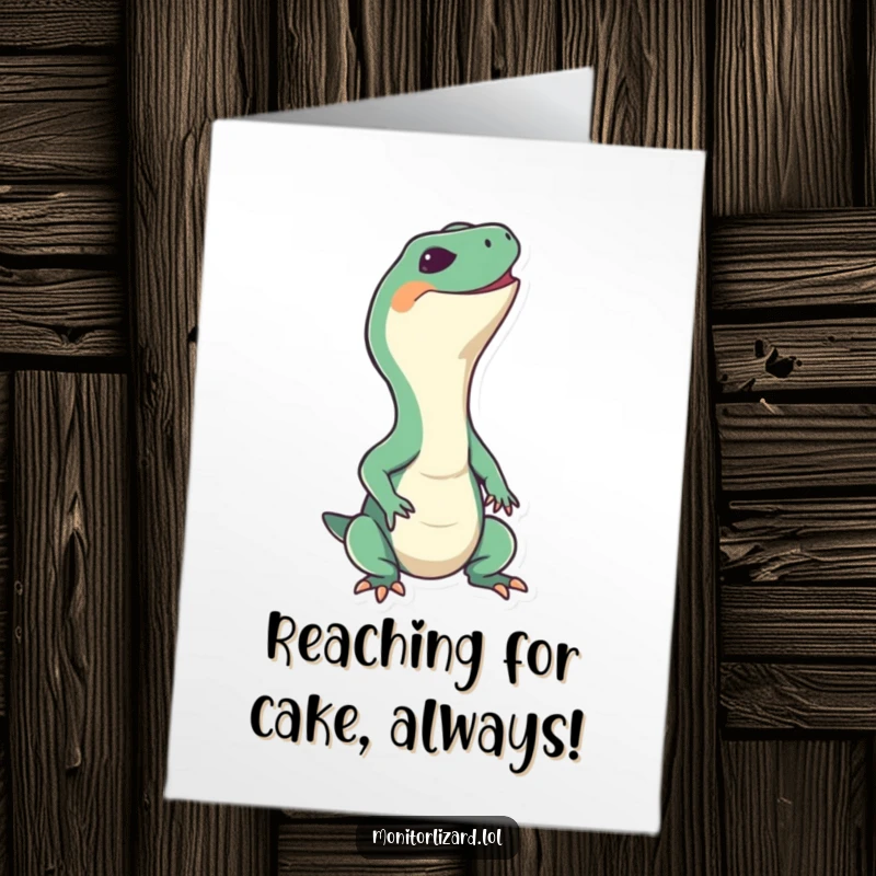 Free Printable Birthday Card featuring a happy monitor lizard character stretching its neck upwards with a wide grin.